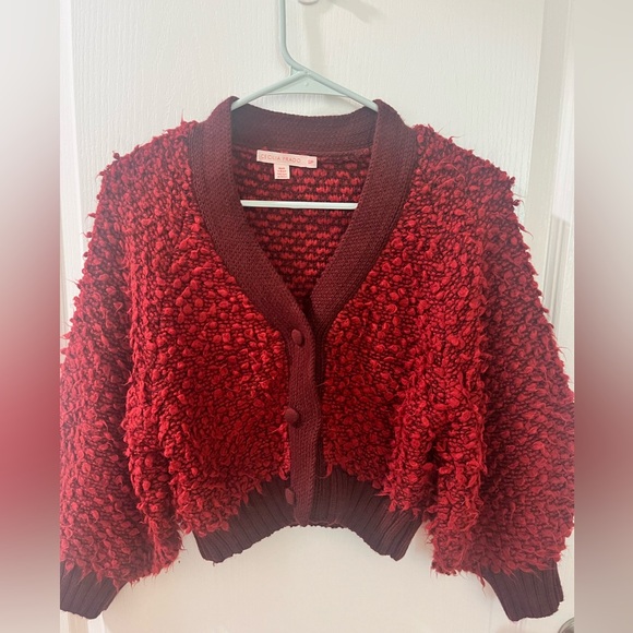 Cecilia Prado size small red and maroon sweater shirt button down cozy fall - Picture 1 of 6